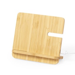 Bambusowa ładowarka bezprzewodowa 15W, 3 w 1, stojak na telefon