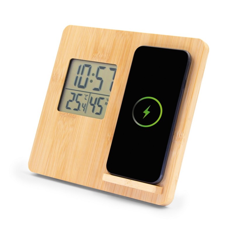 Bambusowa ładowarka bezprzewodowa 10W, stacja pogodowa | Kahele