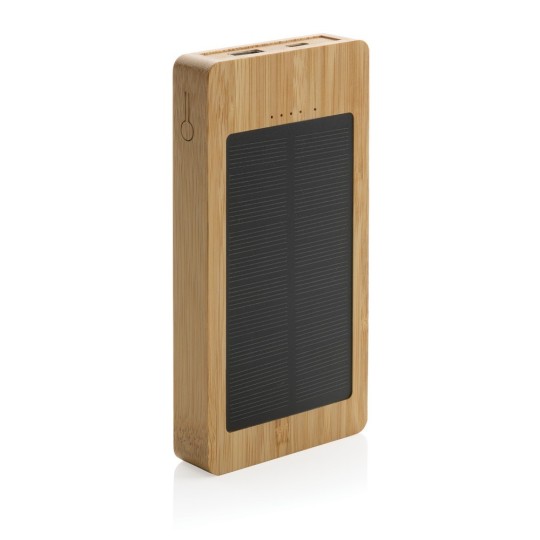 Bambusowy power bank 10000 mAh, ładowarka słoneczna Bambusowy power bank 10000 mAh, ładowarka słoneczna