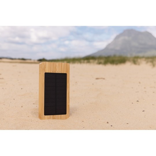 Bambusowy power bank 10000 mAh, ładowarka słoneczna Bambusowy power bank 10000 mAh, ładowarka słoneczna