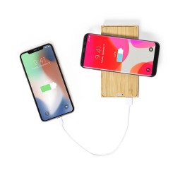 Bambusowy bezprzewodowy power bank 10000 mAh, ładowarka bezprzewodowa 5W, ładowarka słoneczna