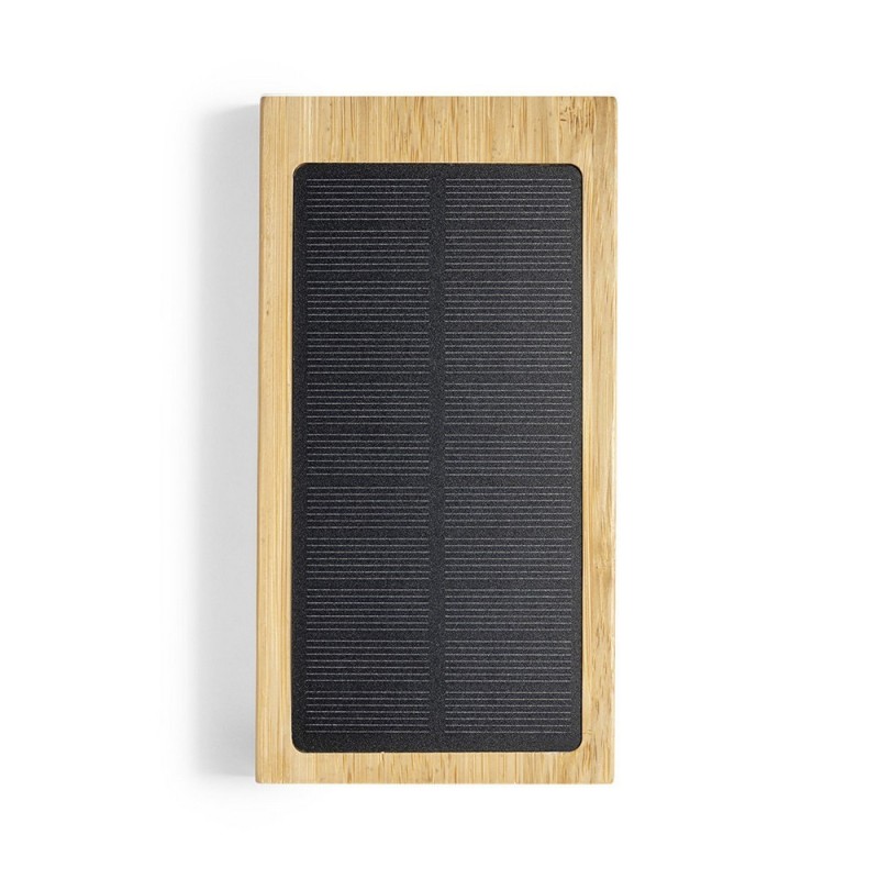 Bambusowy bezprzewodowy power bank 10000 mAh, ładowarka bezprzewodowa 5W, ładowarka słoneczna