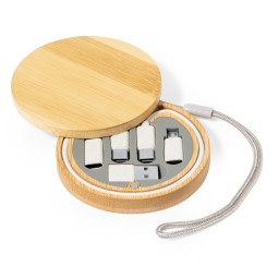 Kabel do ładowania i synchronizacji ze słomy pszenicznej, 3 adaptery w komplecie, bambusowe etui z zawieszką