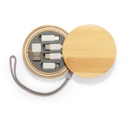 Kabel do ładowania i synchronizacji ze słomy pszenicznej, 3 adaptery w komplecie, bambusowe etui z zawieszką